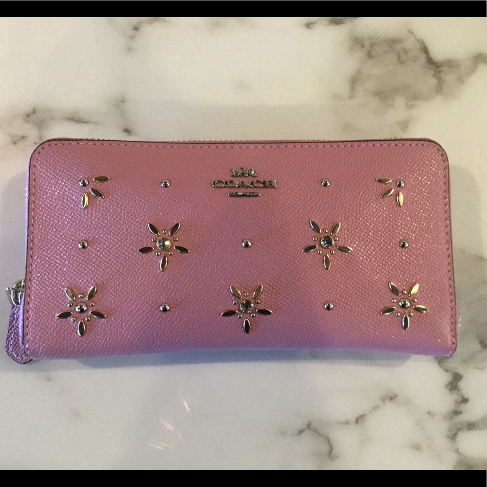 Coach pink flower stud wallet